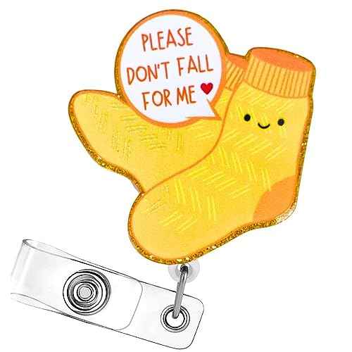 Don¡¯t Fall for Me Badge Reel Holder Retractable with ID Clip for Nurse Nursing Name Tag Card Cute Funny Socks Accessories with Alligator Clip Medical Assistant Office Student Work Hospital