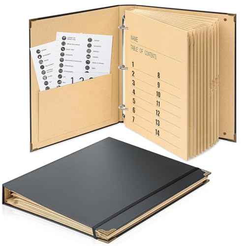 Marspark 3 Rings Folio Important Document Organizer with Labels, Family Document Organizer Binder, Expanding File Folder for Important Papers, Letters, Birth Certificates, Photos, Passports, Black