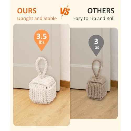 2Pack Decorative Door Stoppers - Cute Rope Knot Design, Heavy Duty Weighted Doorstop with Inside Mount for Home & School, Beige