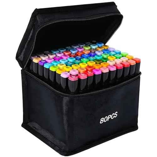 80 Colors Alcohol Markers Artist Drawing Art Dual Tip Markers Perfect for Kids Boys Girls Students Adult(80 Black Shell)