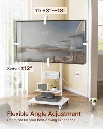 Heavy-Duty Rolling TV Stand for 37-75in TVs up to 154lb, White - 37"-75" TV / White