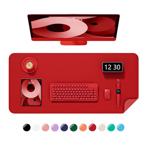 Niniubye Bright Red 23.6 x 13.8 Inch PU Leather Desk Pad Non-Slip Waterproof Mouse Mat for Office & Gaming