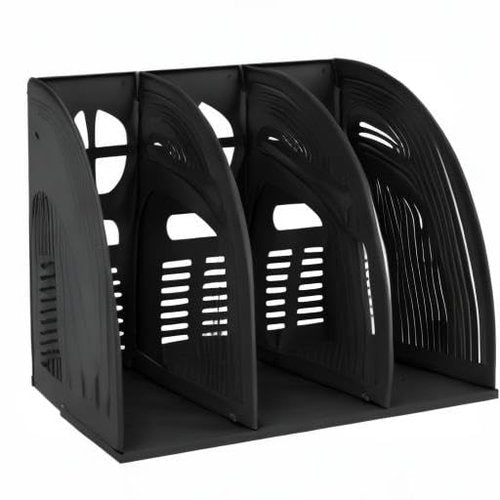 SAYEEC 2Pcs Magazine Holder Plastic File Sorter Binder Holder for Desk Folder Organizer Stand Book Shelf Dividers Vertical Filling Storage Rack Desktop Bookshelf Display Box for Office School (Black)