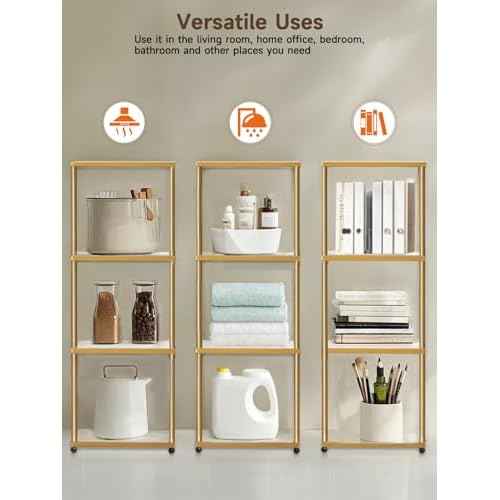 MANBUR Display Shelf with Dimmable LED Floor Lamp, Display Cabinet with Glass Bookcase, Home Decor, Bedroom Decor, Bookshelf with Light, Open Book Shelf with 4-Tier Shelf for Living Room Decor Gold
