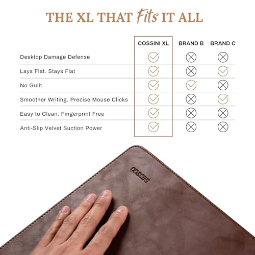 Cossini XL Brown Vegan Leather Desk Pad - Large Waterproof Mouse & Keyboard Mat