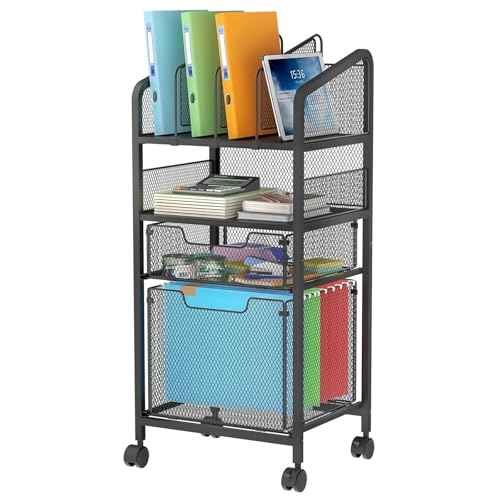 2 Drawer File Cabinet with Adjustable Dividers - 4-Tier Mobile Vertical Filing Cabinet on Lockable Wheels,Hanging File Organizer Cart for Letter-Size,Rolling Utility Cart for Home Office