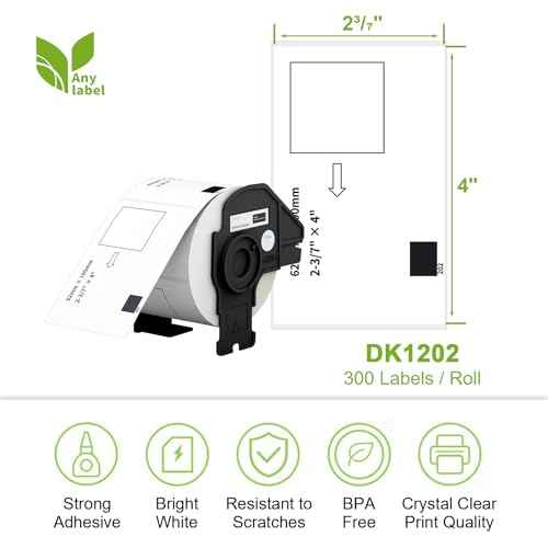 Compatible Shipping Labels Replacement for DK-1202 (2.4" x 3.9"), Use with Brother QL Label Printers (12 Rolls + 1 Reusable Cartridges, 300 Labels/Roll)