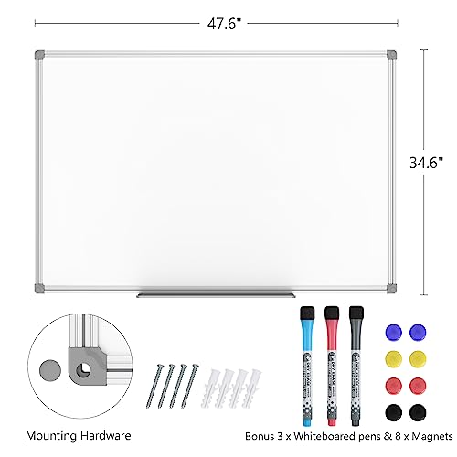 Lockways Silver Magnetic Whiteboard 48 x 36 Inch Dry Erase Office & Classroom Board