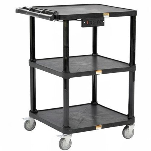 Pearington 3-Shelf Mobile Utility Cart with 3 Outlets and 8' Cord, Heavy-Duty Service Cart for Offices and Warehouses with 3 Shelves, Black