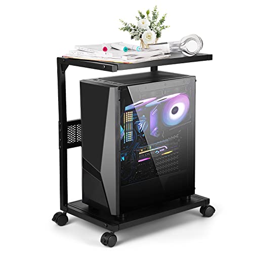 Bfttlity Computer Tower Stand 2-Tier Iron Cart with Casters - Small-Black