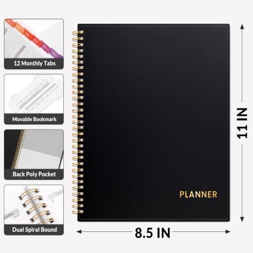 SUNEE 2027 Black Weekly & Monthly Planner 8.5x11 with Tabs, Jan-Dec