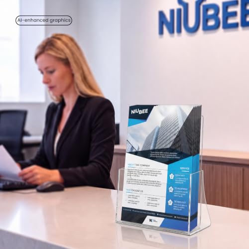 NIUBEE Acrylic Brochure Holder 8.5 x 11 Inches - 2 Pack, Clear Display Stand