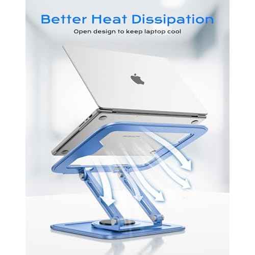 Adjustable Laptop Stand, Computer Stand with 360 Rotating Base, Ergonomic Laptop Riser Mount for Desk Foldable Protable Computer Desk Fits with MacBook Pro Air (10-16") - Blue