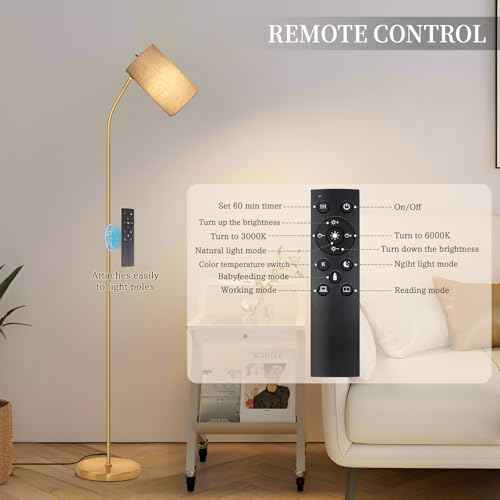Gold Floor Lamp for Living Room with Remote,Remote Custom Color Temperature & Brightness, Stepless Dimmable Bulb Included,Tall Stand Reading Lamp for Living Room Bedroom Office(Beige/Gold)