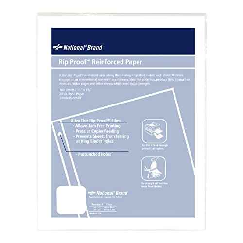 National Rip Proof Reinforced Filler Paper, 3-Hole, 8.5 X 11, Unruled, 100/pack,White (Pack of 2)