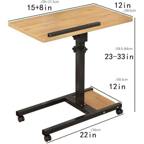 Laptop Desk Stand for Bed Portable Desk Overbed Bedside Mobile Laptop Table Rolling Foldable Table Adjustable Height with Locked Wheels & Mouse Pad for Office Sofa (Natural Color)