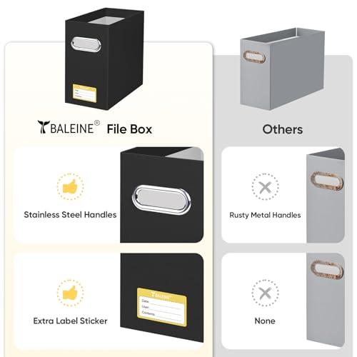 BALEINE 2-Pack Slim Cardboard File Organizer Box with Handles - Black