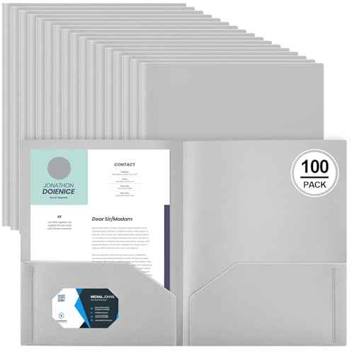 Gueevin 100 Pcs Two Pocket Folders Bulk Plastic File Folder with 2 Pockets Letter Size Paper Heavy Duty Durable Portfolios Case for Home Office School Business 11.61 x 9.45 Inch (Gray)