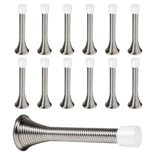 KISEER Satin Nickel 12 Pack Spring Door Stops - Heavy Duty Wall Protectors