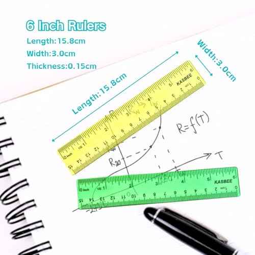 6 Inch Rulers, Colored Clear Rulers, Centimeters and Inches, Plastic Ruler for Kids, School, Home, Office, Pack of 7