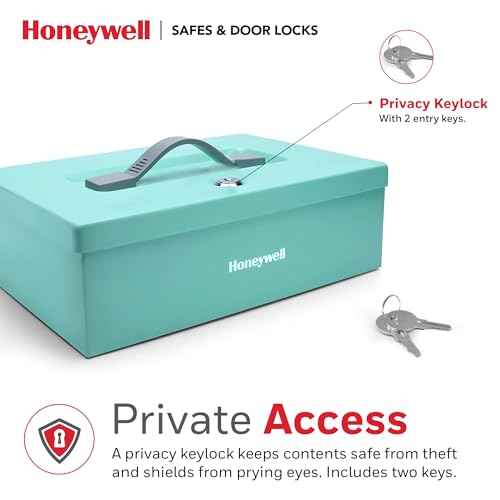 Honeywell Safes & Door Locks - Small Safe Box for Home - Fire Resistant Documents Lock Box with Keys - Steel Security with Key Lock for Personal Items, Jewelry, Money - 0.17 Cubic Feet - Teal - 6124TL