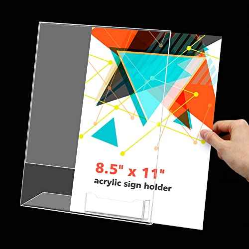 Crtiin 6 Pcs 8.5 x 11 Inch Acrylic Slanted Sign Holder with Business Card Holders Clear Display Stand Flyer Stand with Gift Card Holder for Office Table Advertisement Brochure