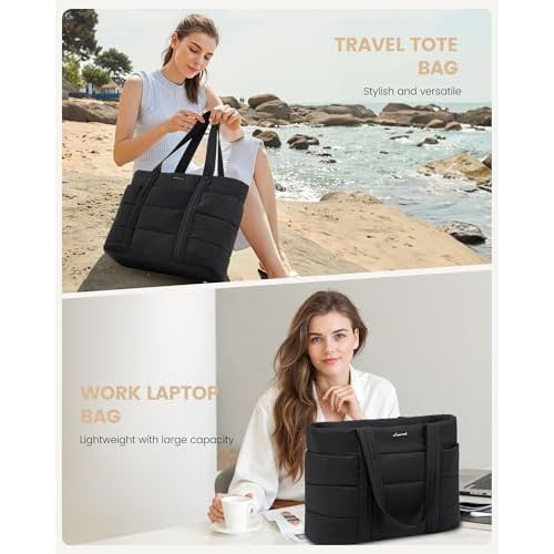 LOVEVOOK Tote Bag for Women, Large Puffer Work Tote Laptop Bag, Lightweight Travel Tote Bag with Zipper Gifts for Women