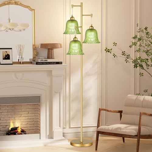Rattan Floor Lamp for Living Room,Bedroom,Tree 3 Lights Boho Floor Lights Industrial Black Farmhouse Wicker Standing Lamp Rustic Tall Lamp,Woven Bamboo Lamp Shade Floor Lamps Bohemian