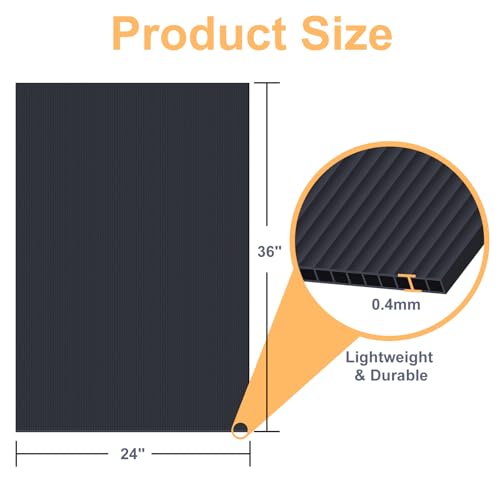 4 Pack 24" x 36" Black Corrugated Plastic Sheets, Thick Blank Poster Boards, Double-Sided Coroplast Yard Signs for Garage Sale, Yard Sale, Warning, Party Decor, Crafts, and More
