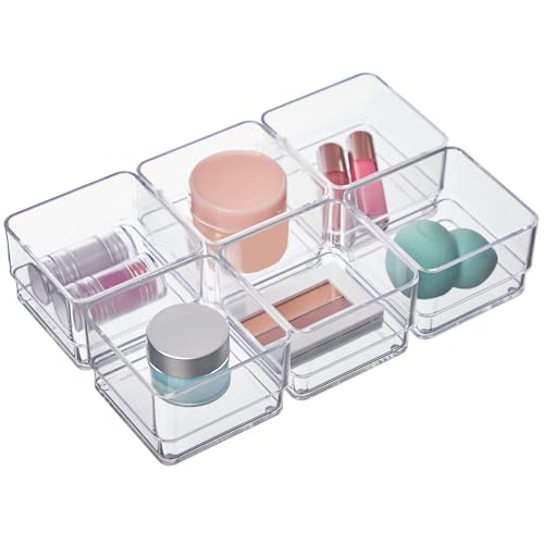 STORi SimpleSort 6-Piece Clear Stackable Drawer Organizer Set 3x3x2" for Makeup & Office