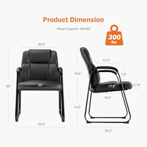 Sweetcrispy Waiting Room Guest Chair, Leather Stationary Office Reception Chairs No Wheel, Comfy Padded Arms and Seld Base, for Conference Room Lobby Home Computer Desk Bedroom Elderly, Black