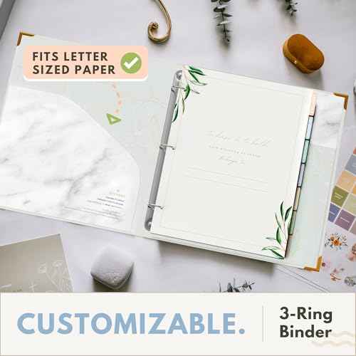 Elegant Wedding Planner Book and Organizer | 3 Ring Premium Wedding Binder | Tissue Wrapped | Unique Engagement Gift for Couples | Dividers, Pockets & Calendar | Protected Gold Corners (Beige)