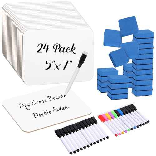 24 Sets Small Whiteboard Dry Erase Boards 5" x7'' Mini Double Sided Dry Erase Lap Boards with Markers Erasers Pen Holders Personal Whiteboards for Students Classroom Teacher