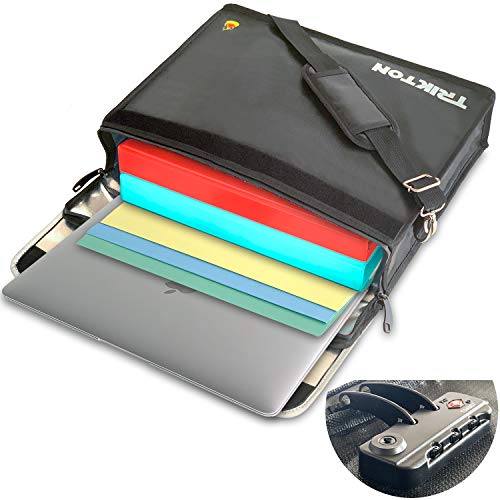 Fireproof and Waterproof Document Bag XL 16x12x3.5 with TSA Lock, Fits Legal Files, High-Viz Design, Lock Box for Travel and Documents, Developed by USA Engineers and Firefighters (Black)