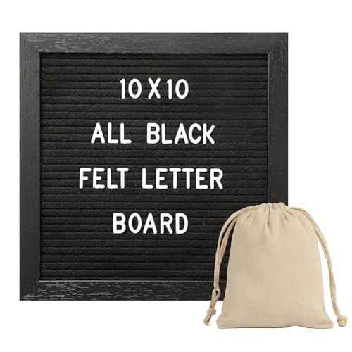 Black Felt Letter Board with 294 Changeable Letters&Numbers, 10¡±x10¡± Message Board Letter Sign Board in Black Frame with Stand and Canvas bag for Announcement&Notification