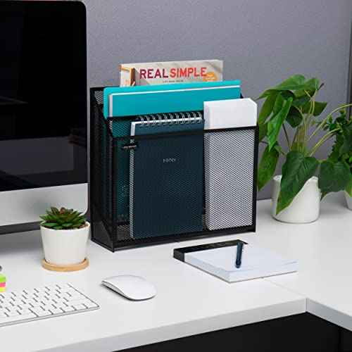 Mind Reader Vertical File Storage, Desktop Organizer, Workspace, Office, Metal Mesh, 12.5" L x 3.75" W x 11.5" H, Black