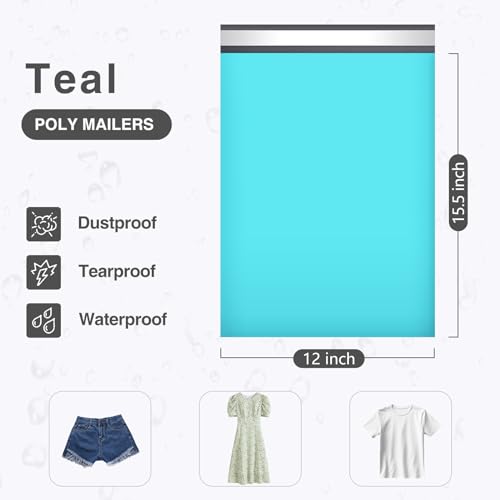 UCGOU Teal Poly Mailers 12x15.5 Inch 100 Pack Waterproof Shipping Bags