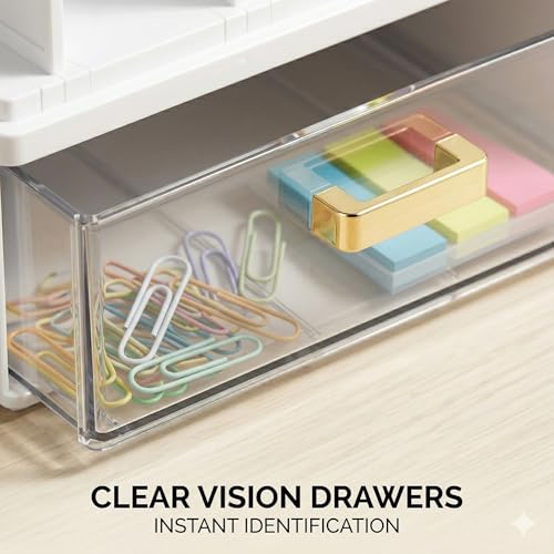 Desk Organizer with 4 File Slots, 2 Drawers, White | CiWiVOKi