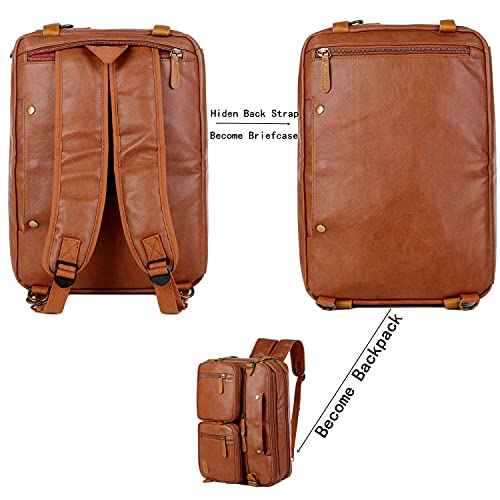 Men Vegan Leather Briefcase Backpack Hybrid 17 Inch Laptop Bag Case Business Messenger bag HB-22