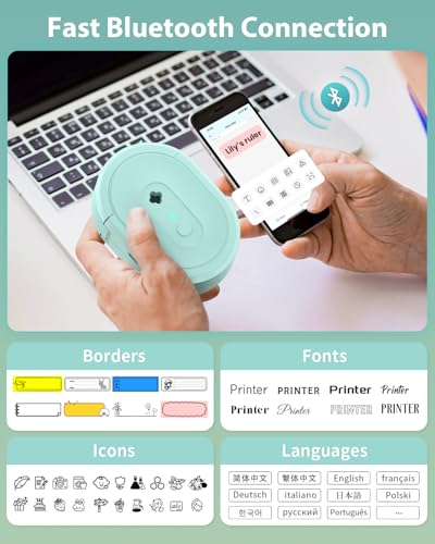 NDYIN N12 Bluetooth Label Maker with Green Tape, Wireless Portable Printer