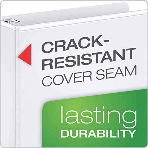 Cardinal 3 Ring Binder, 6 Inch Heavy Duty XtraLife Binder, Locking Slant-D Rings, Crack-Resistant Cover & Spine, ClearVue Covers with Shelf Pull, Holds 1,300 Sheets, White (26366)