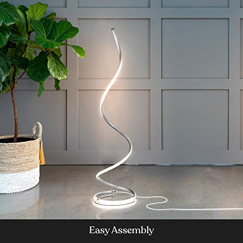 Brightech Allure 37' LED Spiral Floor Lamp Dimmable, Unique Curved Design for Offices & Living Rooms Platinum