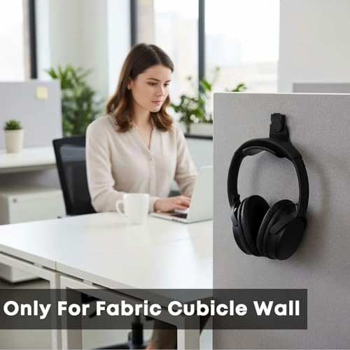 Onsogi 1 Pack Fabric Wall Headphone Stand for Office Cubicles Black - Space-Saving Desk Organizer