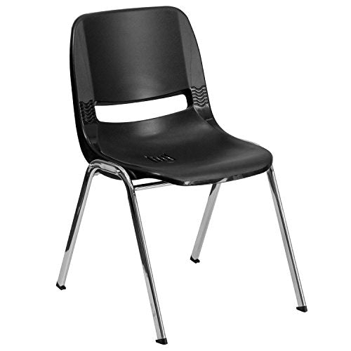 Flash Furniture HERCULES Series 440 lb. Capacity Kid's Black Ergonomic Shell Stack Chair with Chrome Frame and 14" Seat Height