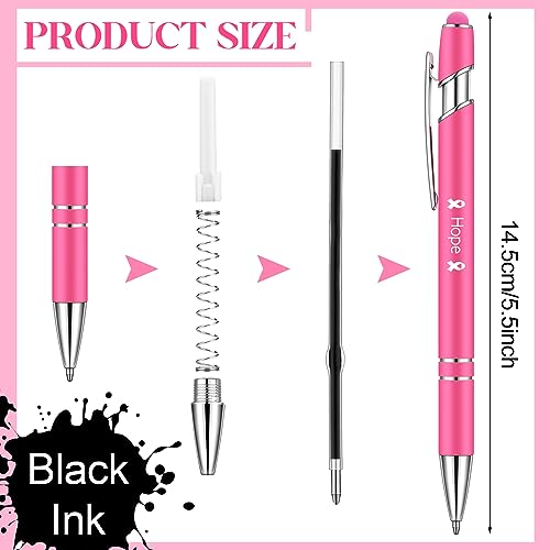 Yeaqee 50 Pieces Breast Cancer Awareness Pink Pens Bulk with 0.5 mm Inspirational Black Ink Retractable Pink Ribbon Ball Point Pens for Public Events Women Girls Gift Office Supplies