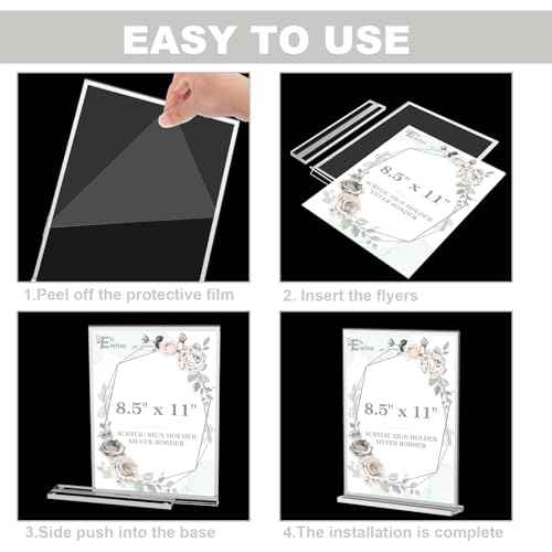EHWINE 16 Pack Acrylic Sign Holder 8.5 x 11, Double-Sided Tabletop Silver Sign Holder, Clear Acrylic Picture Frame Menu Flyer Paper Holder Display Stand for Home Wedding Party (with Non-Slip Pads)