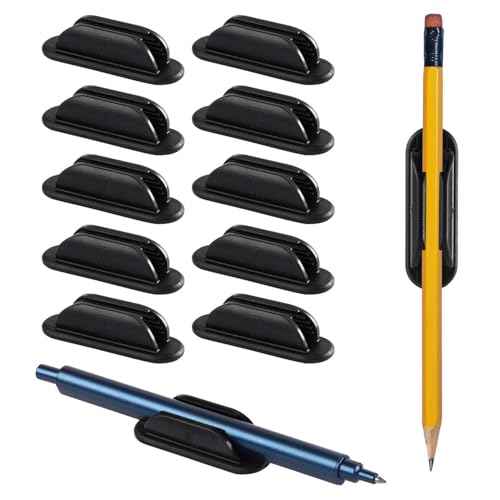 Adhesive Pencil Holders for Desk Set of 10 - Silicone Pen Holder with 15 PCS Upgraded Adhesive Pads - Flexible Pencil Holder for Walls Clipboards, Office Essentials Accessories Teacher Supplies