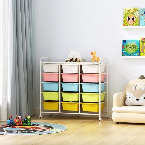 Ytaoka Multicolor 15-Drawer Rolling Cart with Wheels – Plastic Drawers & Metal Frame