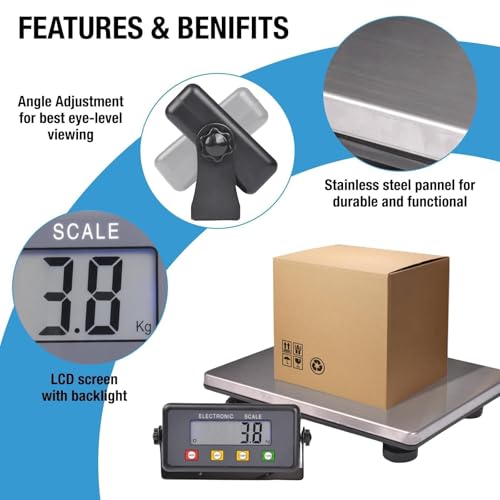 Large Shipping Scale 440lb Capacity with Stainless Platform & LCD Display