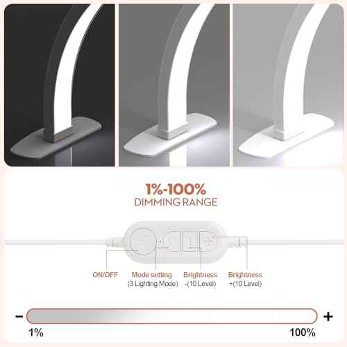 Premium Large Half Moon LED Light for Nail Tech, Foldable Arch Light for Nail Desk Lamp with Phone Stand Perfect for Manicure Handicraft Lighting (White, Large)